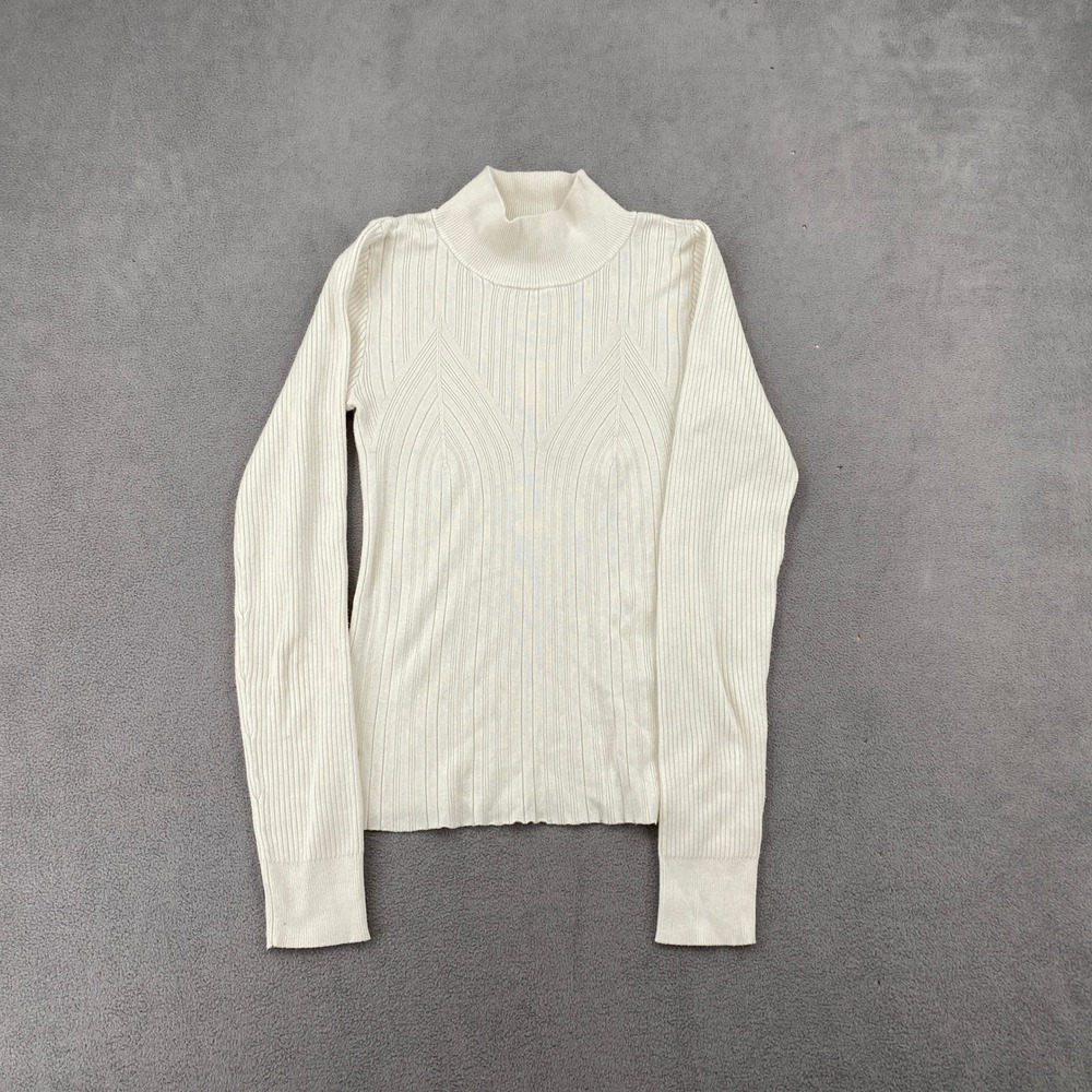 Vero Moda Sally Highneck Pullover Ribbed Knit Mock Neck Sweater Off White Medium